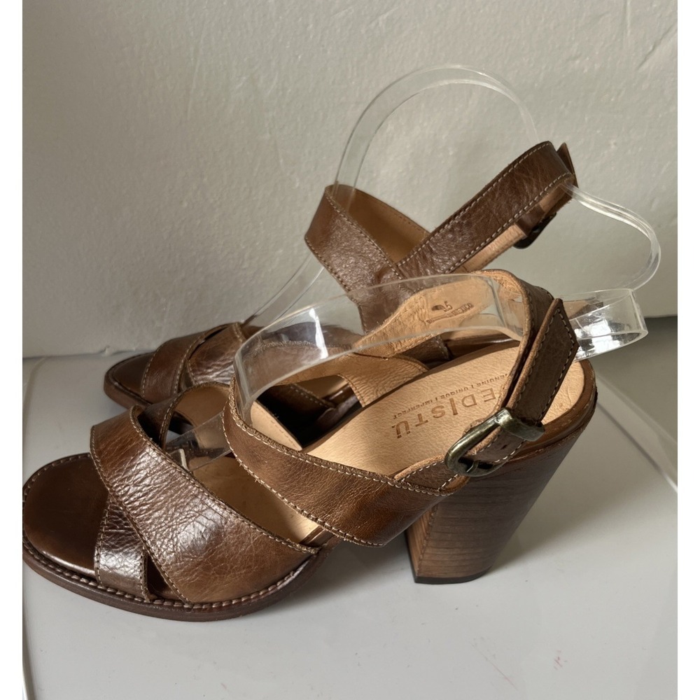 BED STU  Inez Block Heel Strap Leather  Tan  Strap Sandal 9.5 Boho Minimalist - Picture 4 of 13